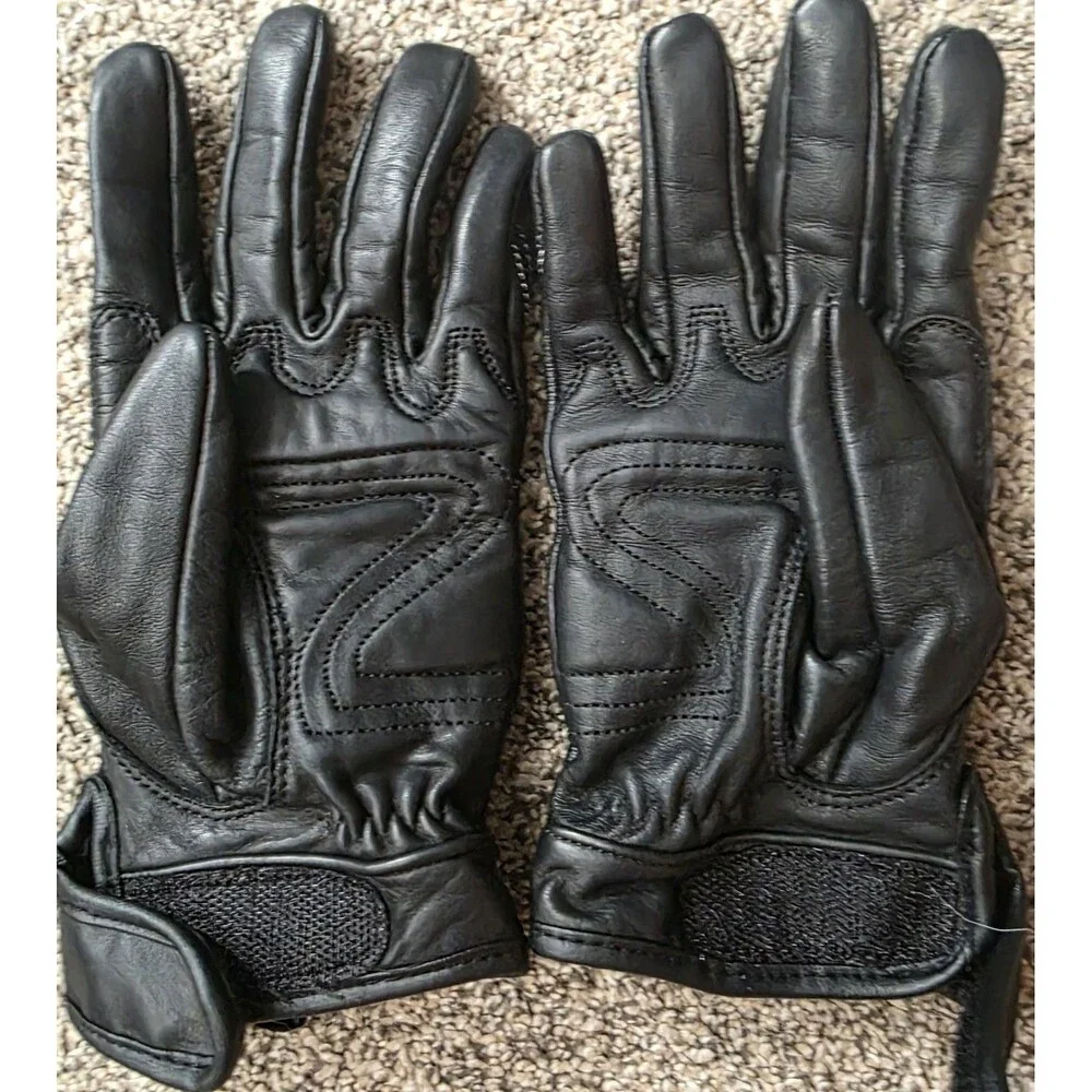 Womens Leather Black Motorcycle Riding Gloves Size Medium Flame Design